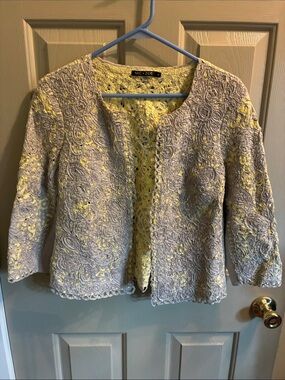 NIC+ZOE Yellow & Gray Lace-Overlay Open Cardigan Jacket size M
